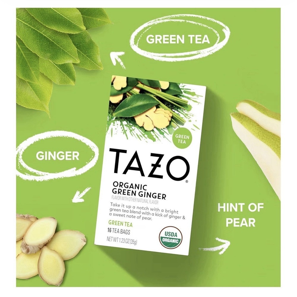 TAZO Organic Green Tea, Green Ginger, 96 Total Tea Bags (16ct - Pack of 6)